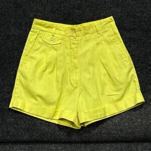 Carreau Sport Shorts Womens 10 Yellow High Rise Pleated Chino Cuffed Casual